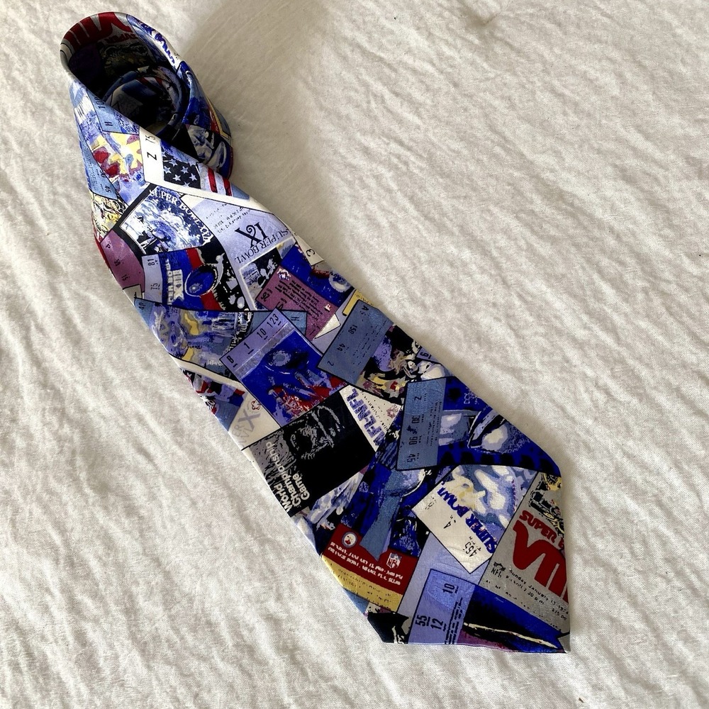 NFL Team Silk Tie Super Bowl Tickets Mens Necktie Office Football Vintage